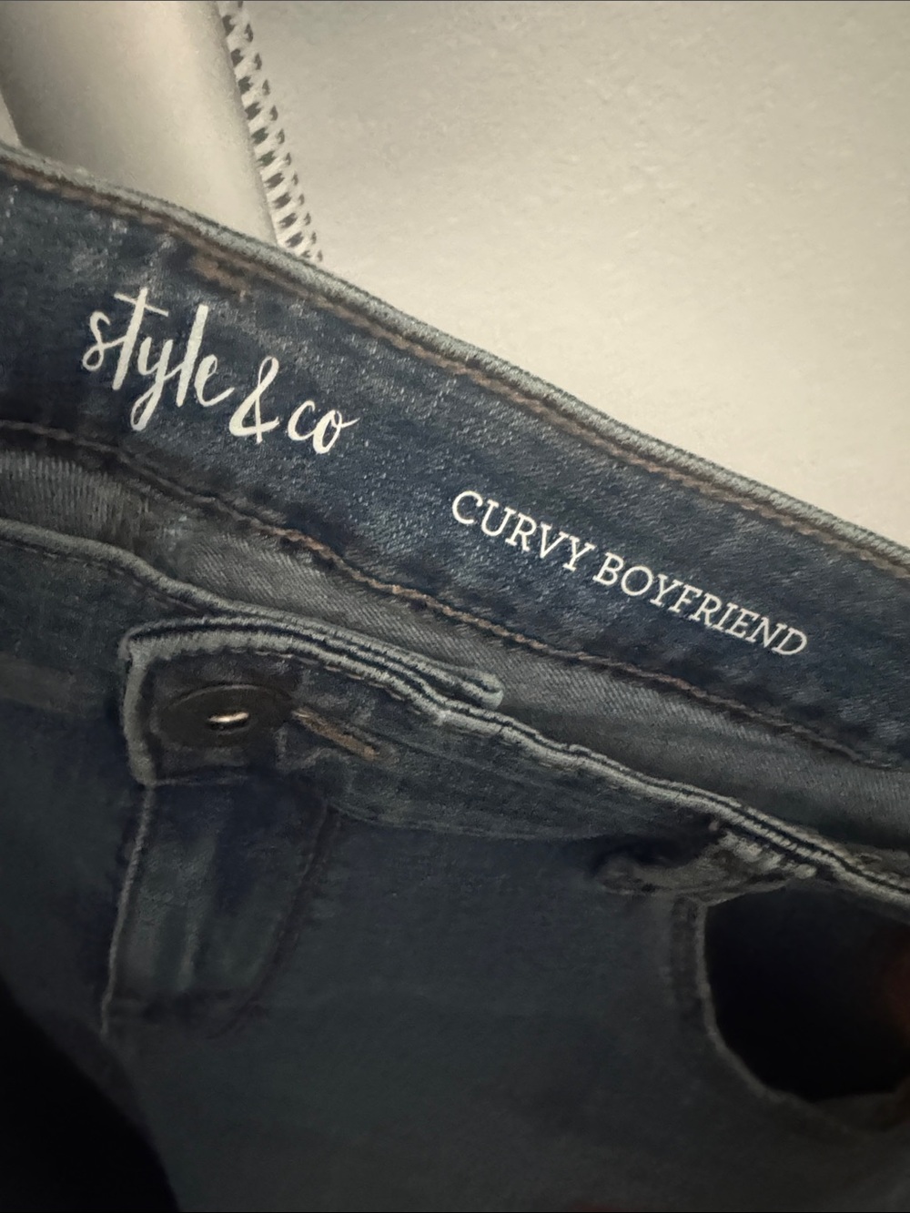 Style & Co. Medium Blue Boyfriend Jeans with Red Floral Embroidery - Picture 3 of 5